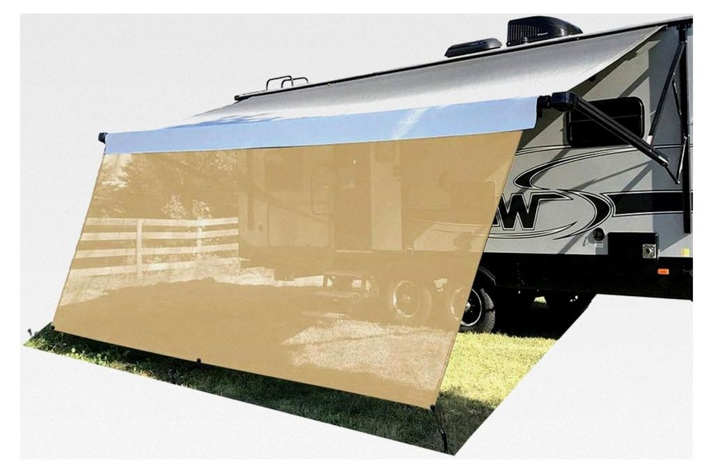 Markise für Wohnmobile, Sonnenschutz, 2,4 x 3,5 m, Beige, Netz-Sonnenschutz, UV-Blocker, komplettes Set, für Camping und Anhänger
