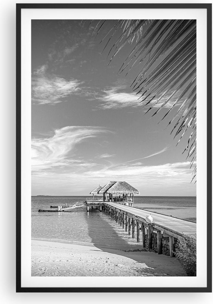 Gerahmtes Poster - Schwarzer Rahmen - Himmlisch Strand Monochrom - 61x91,5 cm - Wand Bild - Wanddeko - Wandbilder - Kunstposter - Wandposter - Bild...