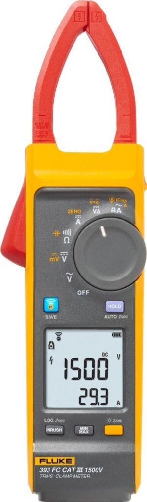 Fluke Stromzange, TRMS AC + DC, 60kOhm, 500Hz, LCD-Anzeige mit Hintergrundbeleuchtung, 2.4kA (FLUKE-393FC/E)