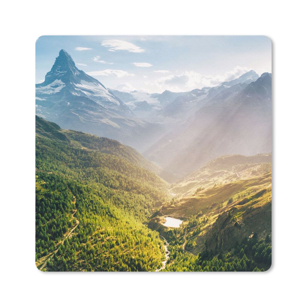 MuchoWow Mauspad Mousepad Berge - Pflanzen - Landschaft 20x20 cm - Mousepads - Maus Mat - Pad - Mausunterlage - Desk Mat - Bureauartikeln