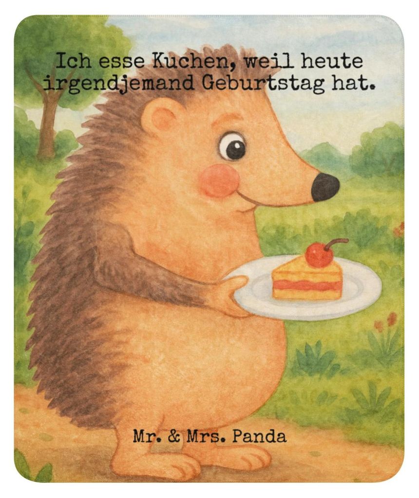 Mr. & Mrs. Panda Winterdecke Igel Kuchenstück Design 130 x 155 cm - Weiß - Geschenk, Heimdecke, Einladung Party, Kuchen, Kuscheldecke, Torte, Tag...