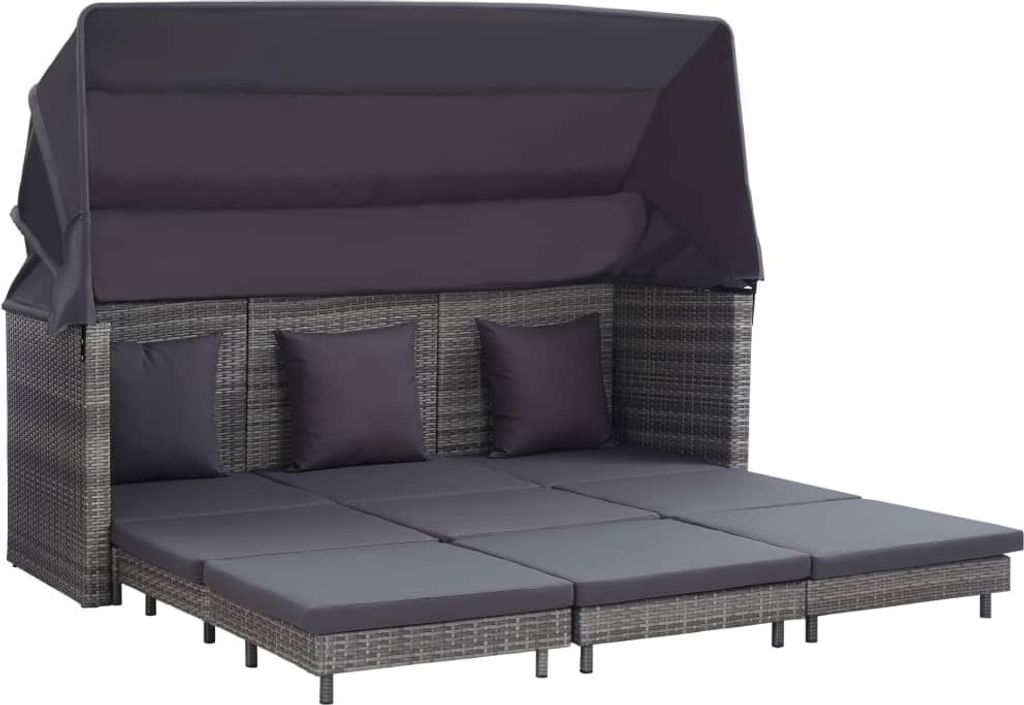 3-Sitzer-Schlafsofa mit Dach aus Polyrattan Grau Produktbild 