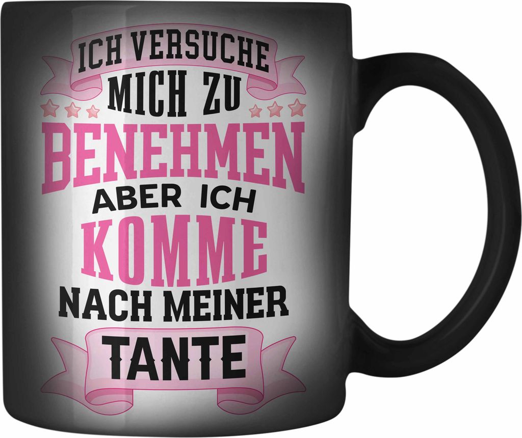 Trendation - Farbwechsel Zauber-Tasse für Neffin von Tante Geschenk Lustige Geschenkidee (Schwarz)