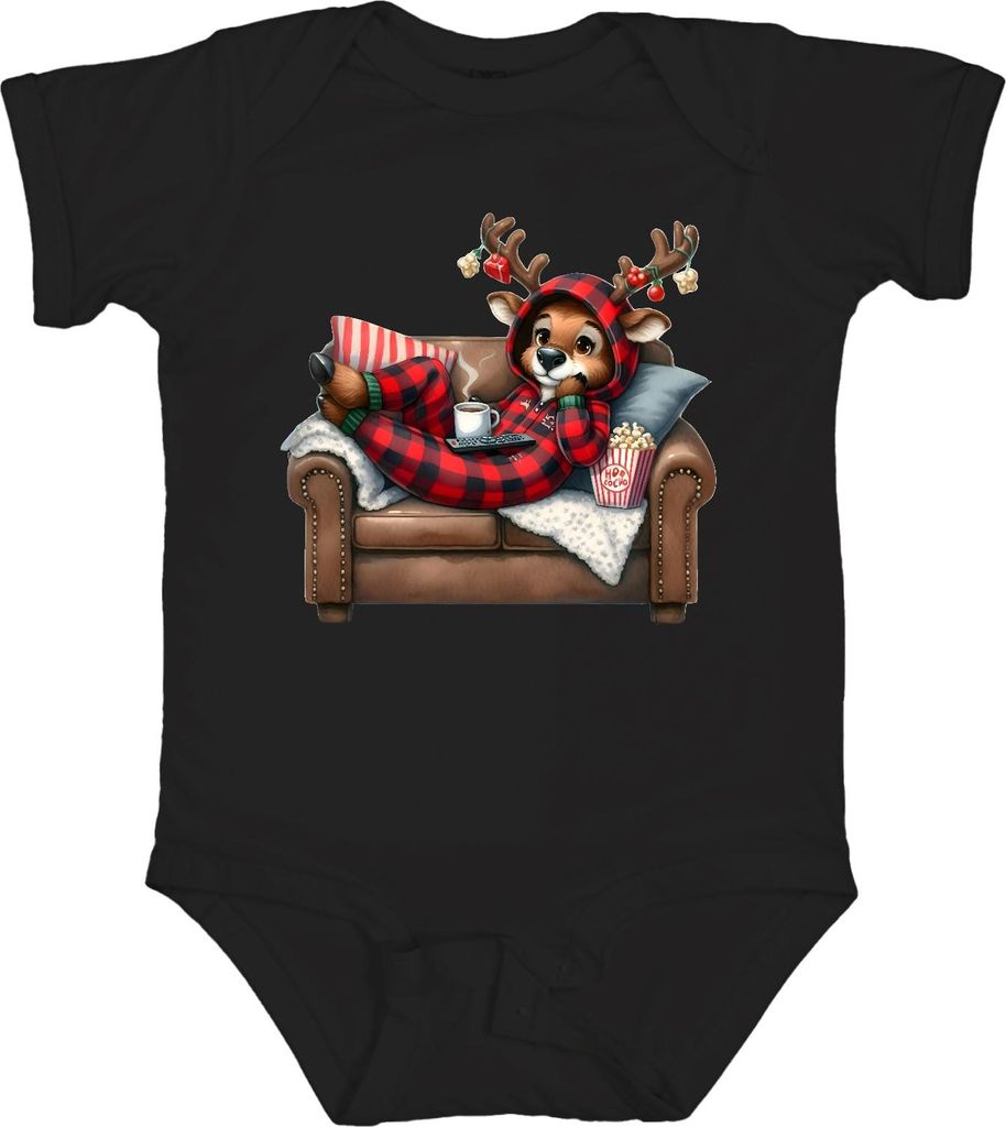 Rentier Karo Schlafanzug gemütlich Weihnachten Kinoabend Geschenk Unisex Baby Body, Schwarz, 6/12