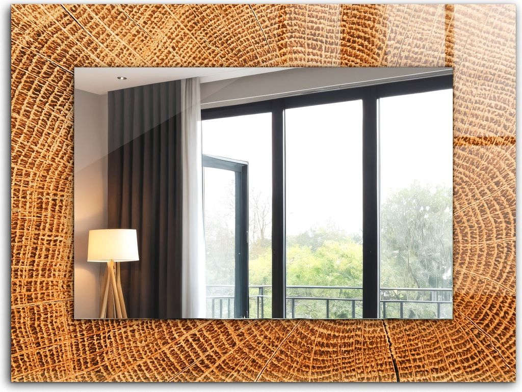 Bedruckter Spiegel - Wandspiegel - Dekorativer - Modern - 80x60 cm - Querschnitt Eines Baumstammes Mit Jahresringen