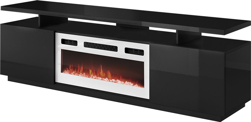 MIRJAN24 TV-Lowboard Eva mit Kamin, RTV-Schrank vom Hersteller, TV-Möbel, Stilvoll Wohnzimmer (Schwarz / Schwarz Hochglanz, mit Kamin Weiss, ohne ...