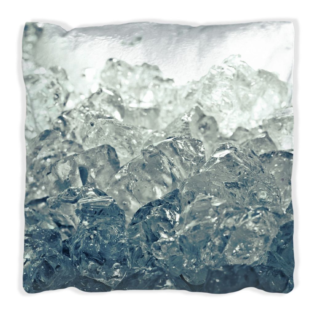Wallario Premium Kissen, weiche Oberfläche, mit Motiv Leuchtendes Eis in blau-grau, Größe: 40 x 40 cm, mit weißer Rückseite