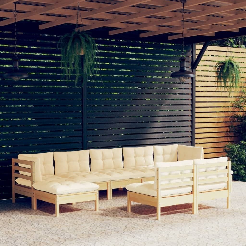 The Living Store 9-tlg. Garten-Lounge-Set mit Creme Kissen Kiefernholz