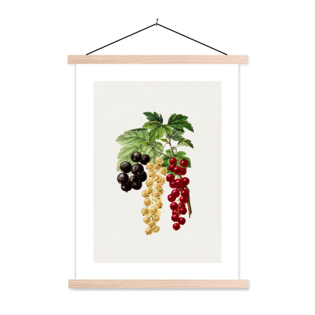 MuchoWow Textilposter Trauben - Blätter - Lebensmittel 40x53 cm mit holzfarbenen Rahmen - Schlafzimmer