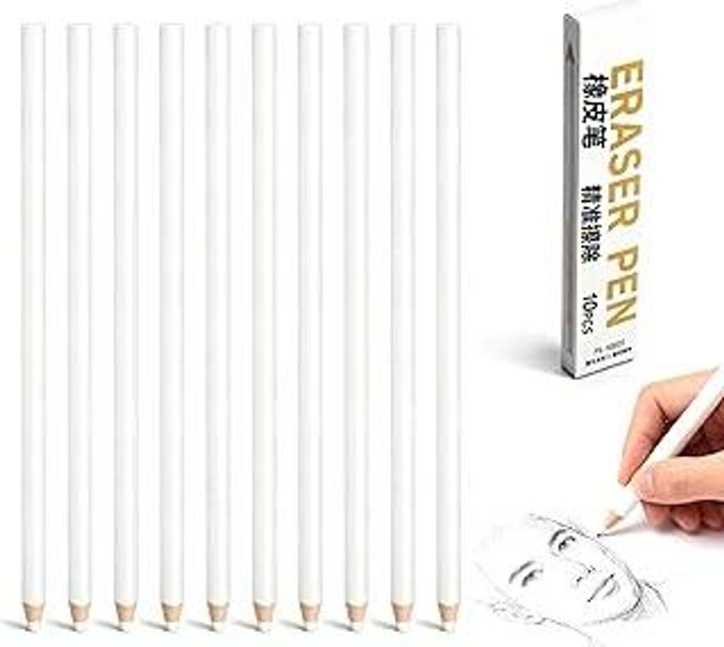 10 Stück Radiergummi Stift, Radierstift Eraser Pen mit Spitzer, Präzise und Saubere Radierung, Radiergummistift, Knetradiergummi, Radiergummis Ze...
