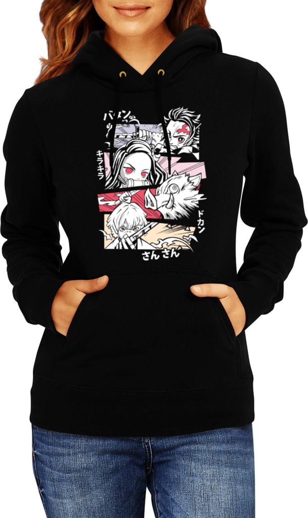 Damen Kapuzenpullover Japan Manga Anime Comics Animation Demon Anime Slayer Tanjiro 17, Lady XS / Schwarz