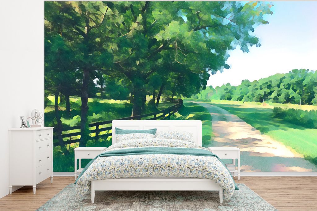 MuchoWow Fototapete für Wohnzimmer oder Schlafzimmer Wandtapete Vinyl Motivtapete Sommer - Malerei - Aquarell - 320x240 cm - Tapeten