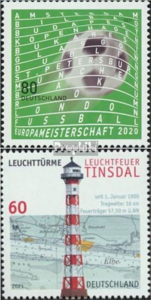 Briefmarken BRD 2021 Mi 3611,3615 (kompl.Ausg.) gestempelt Fußball-EM