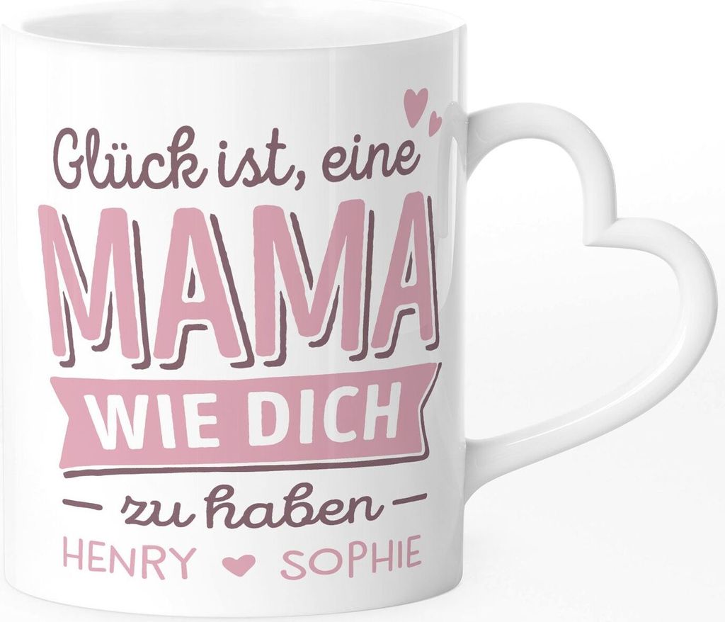 Tasse personalisiertes Geschenk Spruch Glück ist einen Papa-Mama wie dich zu haben anpassbare Namen SpecialMe Mama - mit Namen weiß Herz-Tasse