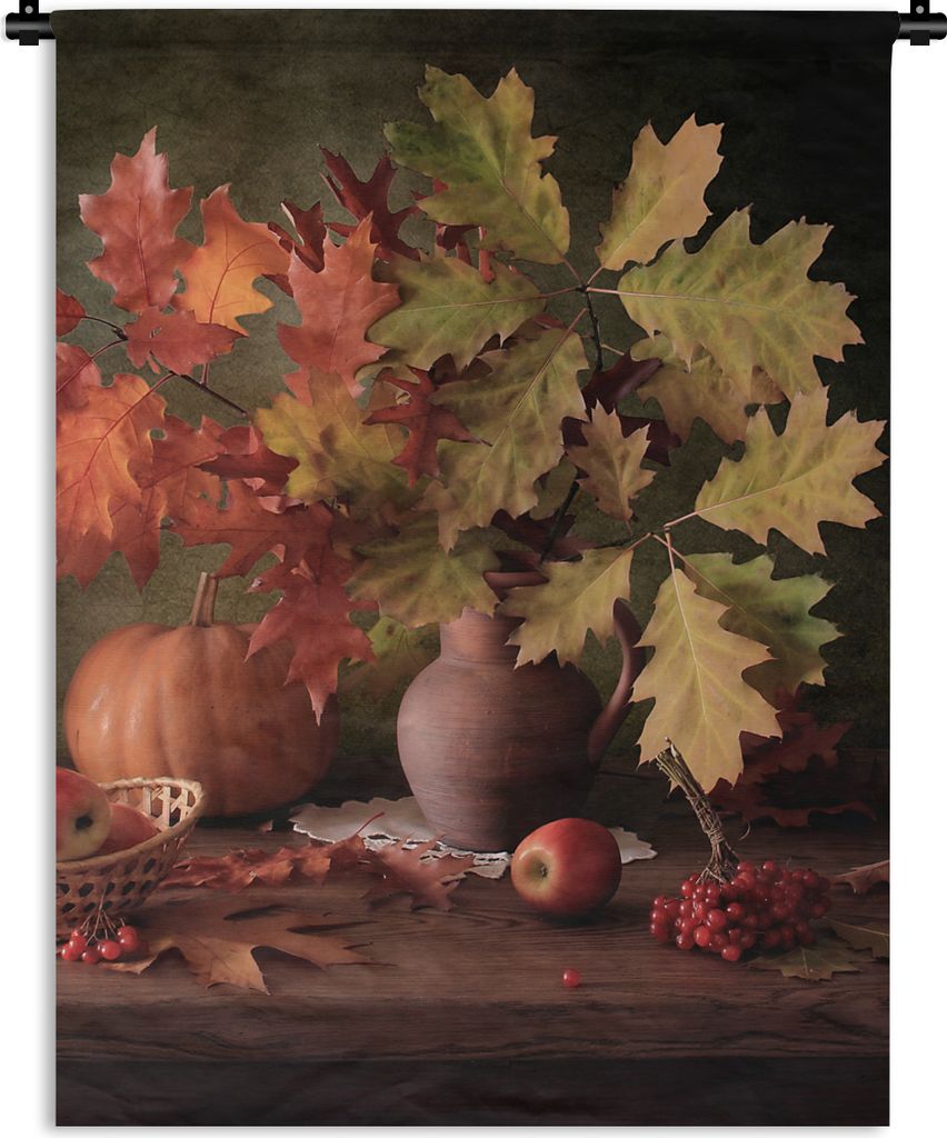 MuchoWow Wandteppich Wandbehang Stilleben - Kürbis - Blätter - Apfel - Kirsche - Herbst 150x200 cm Tapisserie Dekoration Wandtuch - Wandaufhän...