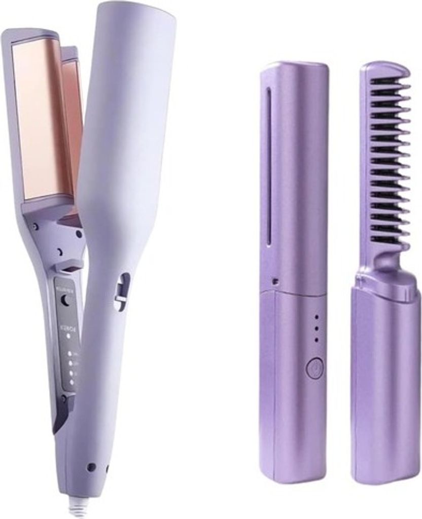 2er Set Kompakter Haarglätter, Lockenstab Glätteisen mit Produktbild 