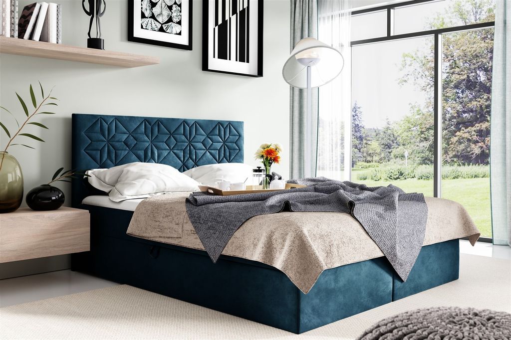 Boxspringbett Schlafzimmerbett 160x220cm LAZARO Nr.1 Blau inkl. Bettkasten