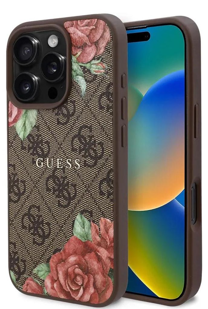 Guess GUHMP16LP4ROPEMCW iPhone 16 Pro 6,3" braun/braunes Hardcase 4G Flowers Print MagSafe Schutzhülle