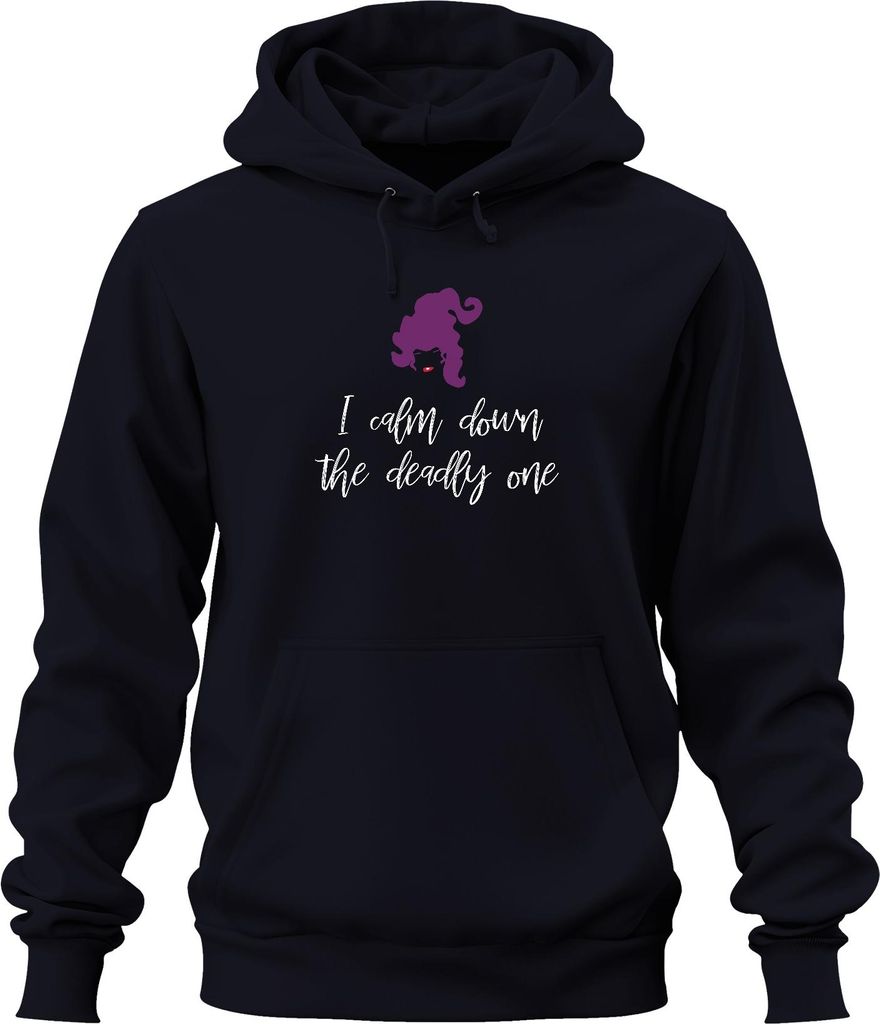 I calm down the deadly one Hexe Halloween Geschenk Spruch Retro Uni Hoodie Kapuzenpullover, Navy, XXL