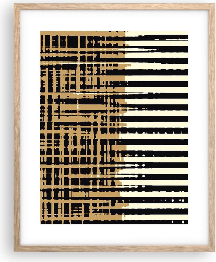 Gerahmtes Poster - Rahmen in heller Eiche - Abstraktion Weiß Gürtel - 40x50 cm - Wand Bild - Wanddeko - Wandbilder - Kunstposter - Wandposter - B...