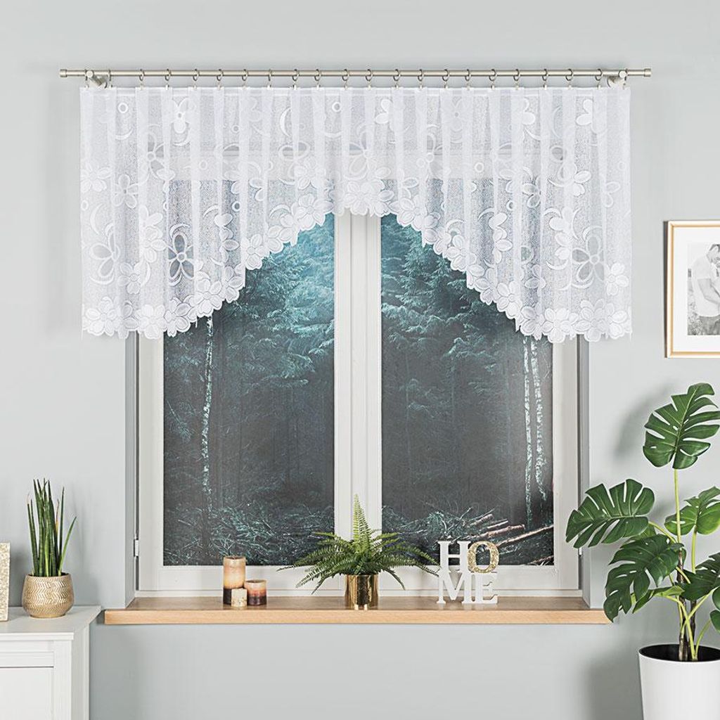 RENATA - Fertiggardine aus Jacquard mit Schnitt unten - 350x80 cm - weiß