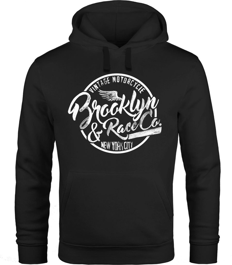 Hoodie Herren Sweatshirt Brooklyn Race Motorcycle Vintage Kapuzenpullover Neverless schwarz XXL
