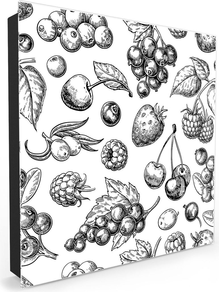 Nachbildung-Schlüsselkasten, Magnetpinnwand und Memoboard mit Glasfront Motiv Illustration Beeren
