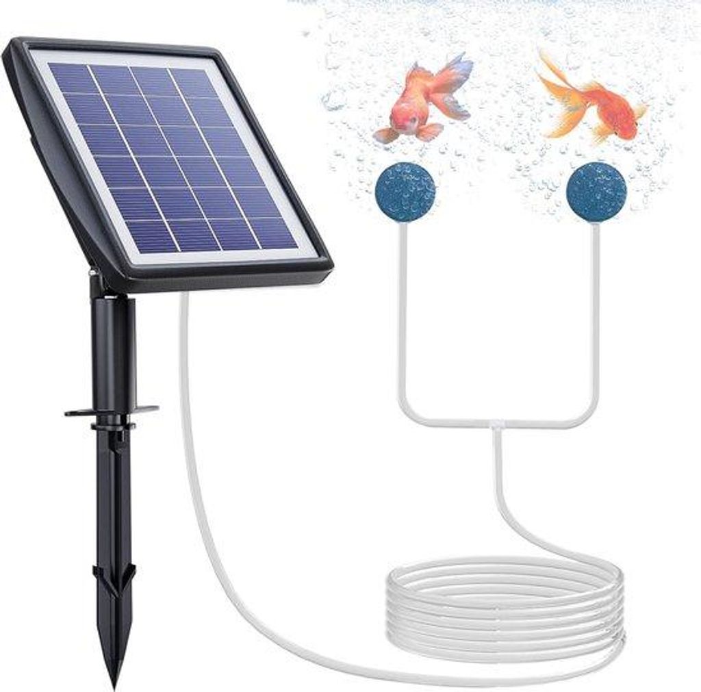 Solar betriebene Aquarium Luchtpomp - 2200 mAh - Hydroponics - Beluchter für Außenbecken - Wassererweiterungspumpe