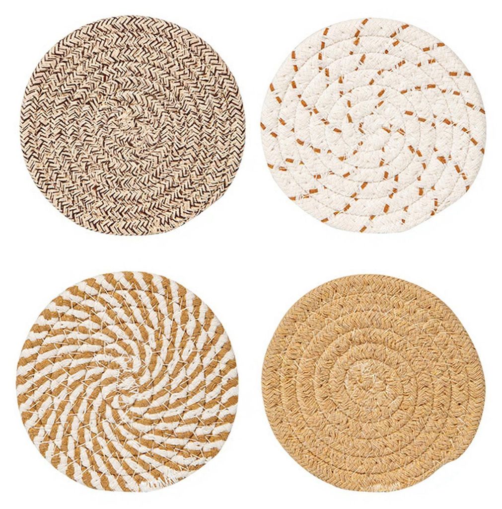 Boho-Untersetzer-Set aus Baumwolle mit Halter, saugfähig, hitzebeständig, rutschfest, wiederverwendbar, rustikale Dekoration für Tassen und Bech...