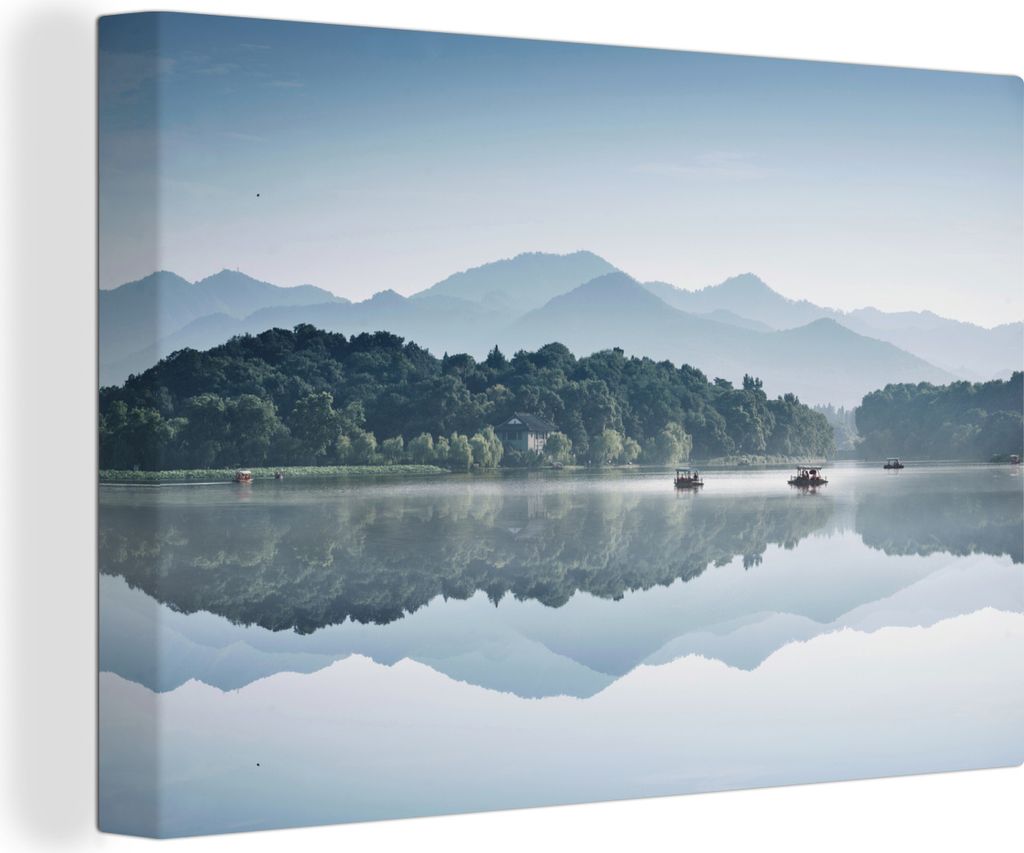 OneMillionCanvasses - Leinwandbilder - 140x90 cm, Spiegelung der Berge auf dem Westsee in China, Wandbilder Kunstdruck Wanddekoration - Foto auf ...