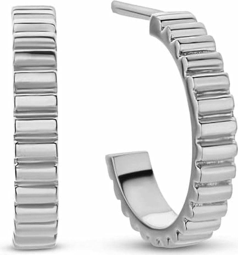 New Bling 9NB-0659 - Silberne halbe Ohrringe - Damen - Gerippt - 16 x 3 mm - Pouchette - Rhodium - Silber