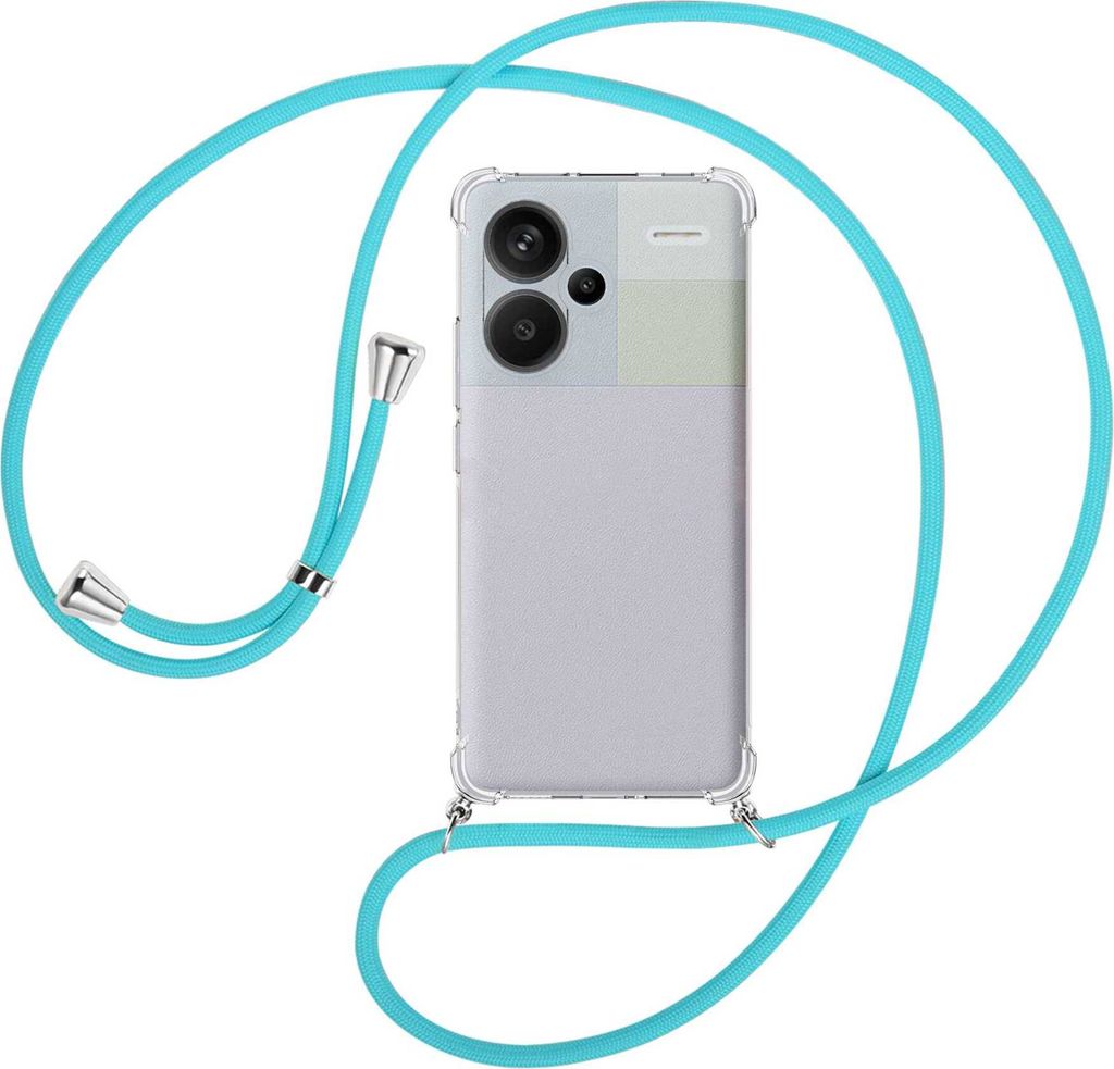 Handykette Backcover-Schutzhülle mit Band (Metall silberfarben) für Xiaomi Redmi Note 13 Pro Plus - türkis