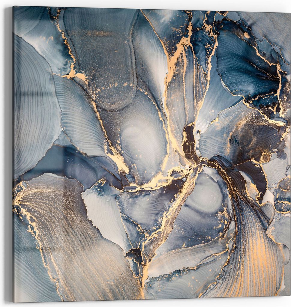 DEQORI Magnettafel Glas 50x50 cm 'Marmor-Farbspiel mit Gold' beschreibbar Whiteboard