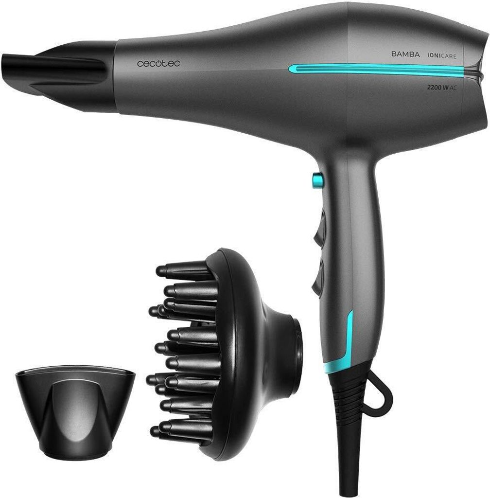 Haartrockner Bamba IoniCare 5300 Maxi Aura Black, 2200 W, AC-Motor, Kaltluftfunktion, 1,8 m Kabel, inklusive Diffusor und Konzentrator, Schwarz