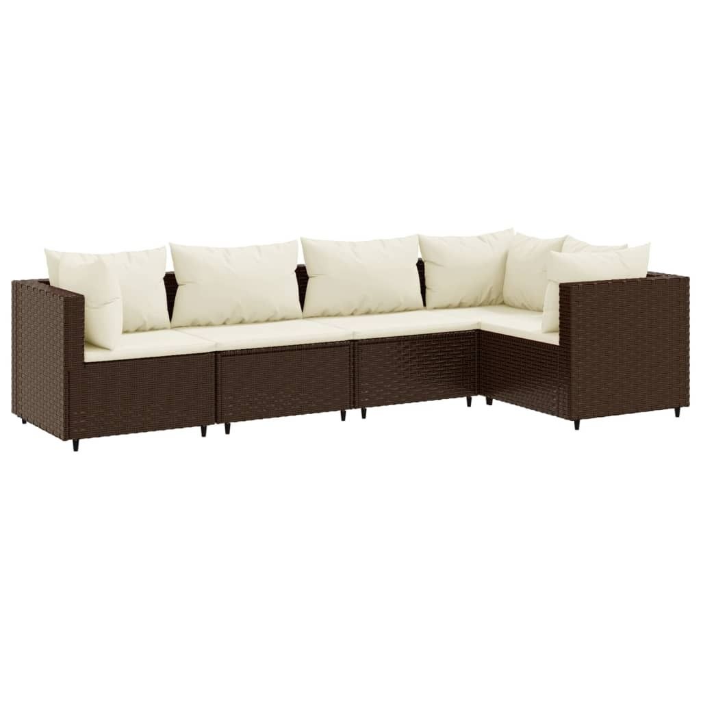 5-tlg. Garten-Lounge-Set mit Kissen Braun Poly Rattan Produktbild 
