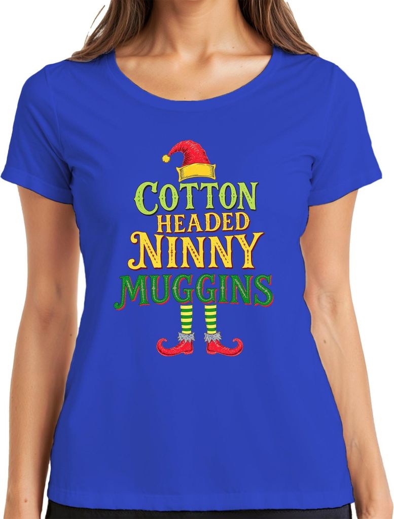 Baumwolle headed ninny muggins Weihnachtself Buddy der elf Weihnachten Damen T-Shirt, Blau, M