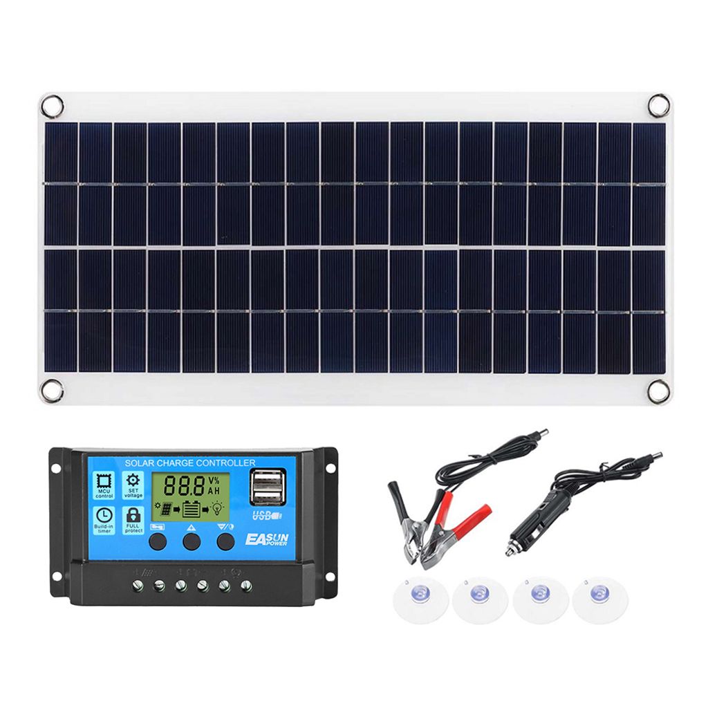 Solarpanel Solarmodul 30W 12V Solarzelle USB Ladegeräte 10-50A LCD Controller 