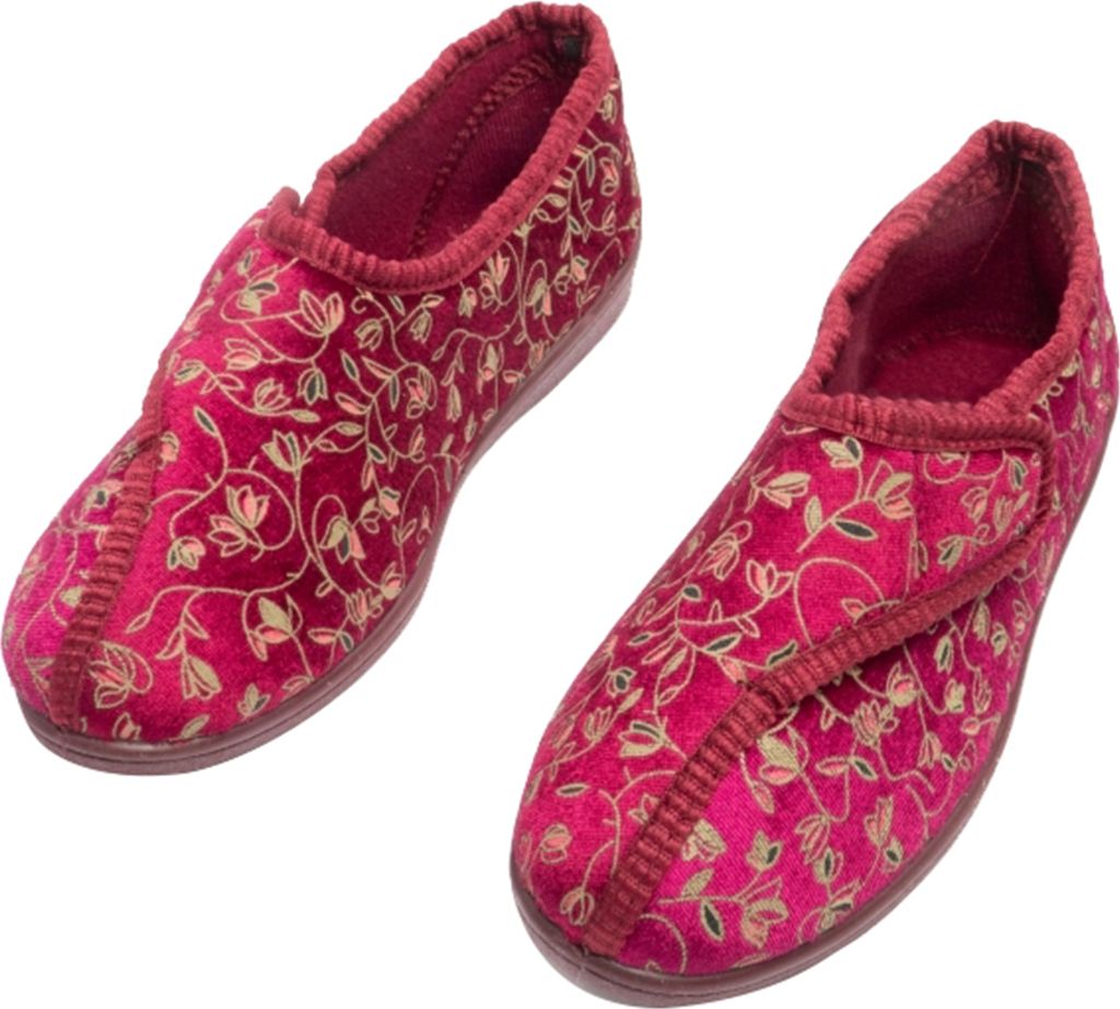 Zedzzz Janice Damen Hausschuhe mit Klettverschluss, Blumenmuster DF533 (39 EUR) (Weinrot)