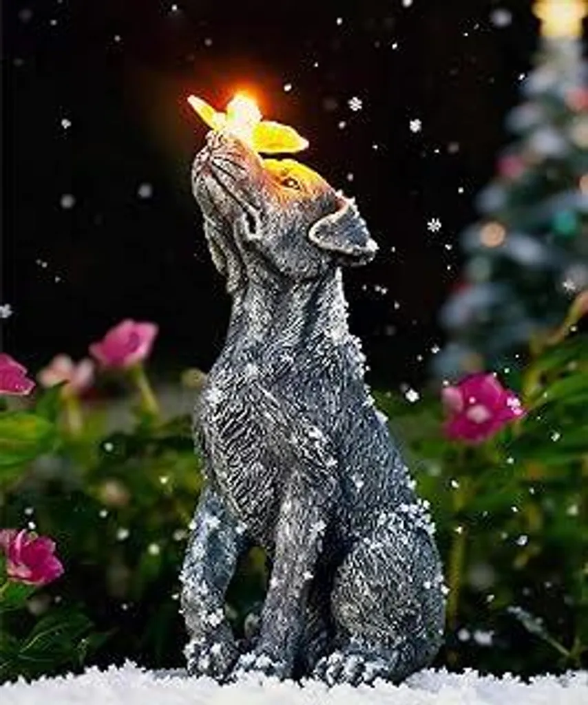 Statue di cani con farfalle Decorazioni solari per esterni: divertenti decorazioni da giardino a forma di cane Regalo per proprietari di cani Regalo di compleanno per donne, uomini e mamme Decorazioni impermeabili per giardino, balcone e camera da letto - 1
