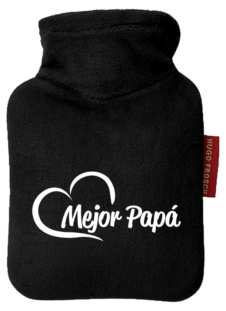 Huuraa Mini-Wärmflasche Mejor Papá Corazón 0,2 Liter Black Mini Veloursbezug Taschenwärmer Geschenkidee