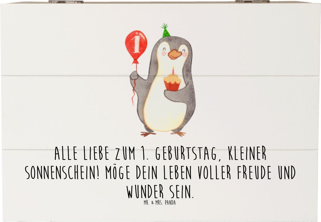 Mr. & Mrs. Panda Truhe 1. Geburtstag Sonnenschein 22 x 15 cm - Weiß - Geschenk, Holzkiste, Geburtstagssprüche, Box, Familientag, Holzbox, Lebensf...