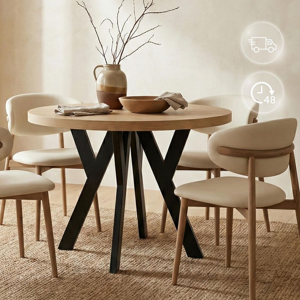 Runder Ausziehbarer Tisch für Esszimmer, PERO, Loft-Stil, Produktbild 