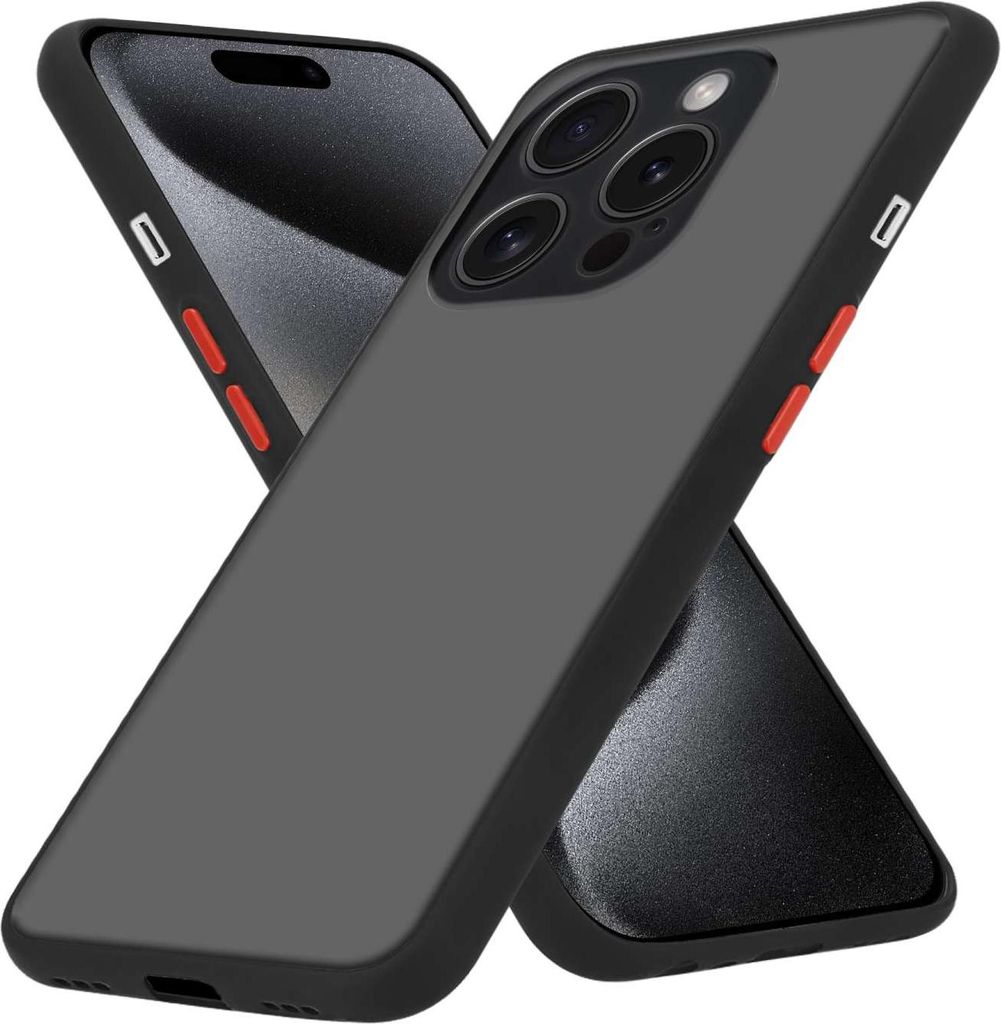Cadorabo Hülle für Apple iPhone 15 PRO in Matt Schwarz Hybrid Schutzhülle mit TPU Silikon Innenseite und matter Kunststoff Rückseite Case Cover...
