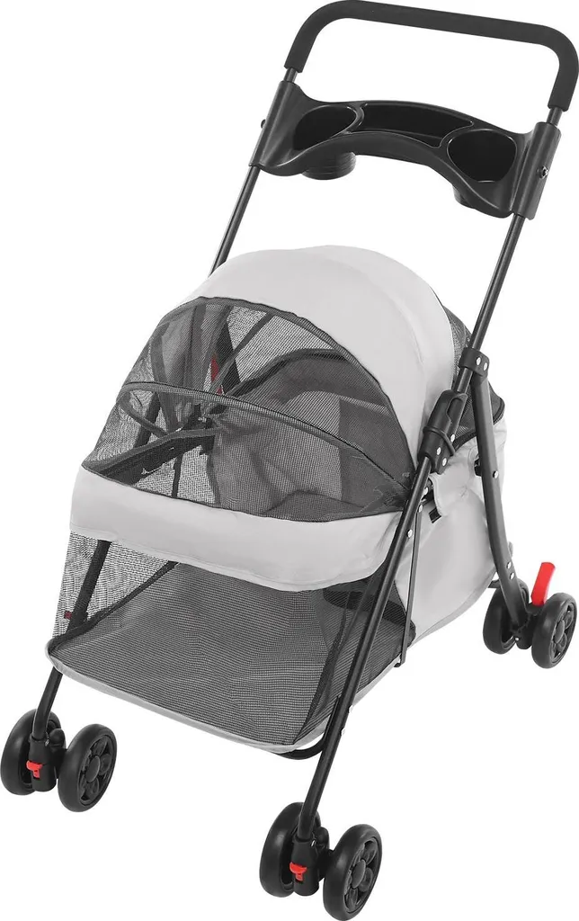 Poussette pour chiens et chats grise pliable supportant jusqu'à 18 kg
