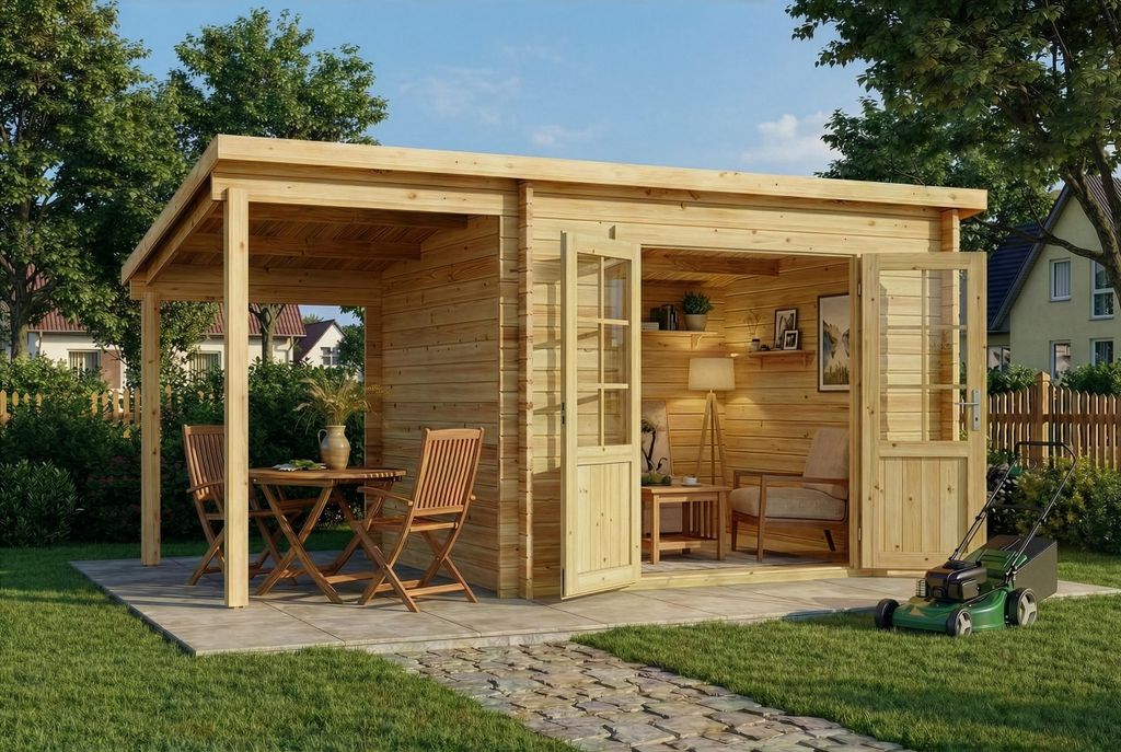 Alpholz Pultdach Gartenhaus Maria mit Schleppdach Gartenhaus aus Holz, Holzhaus mit 34 mm Wandstärke inklusive Schleppdach, Blockbohlenhaus mit Mo...