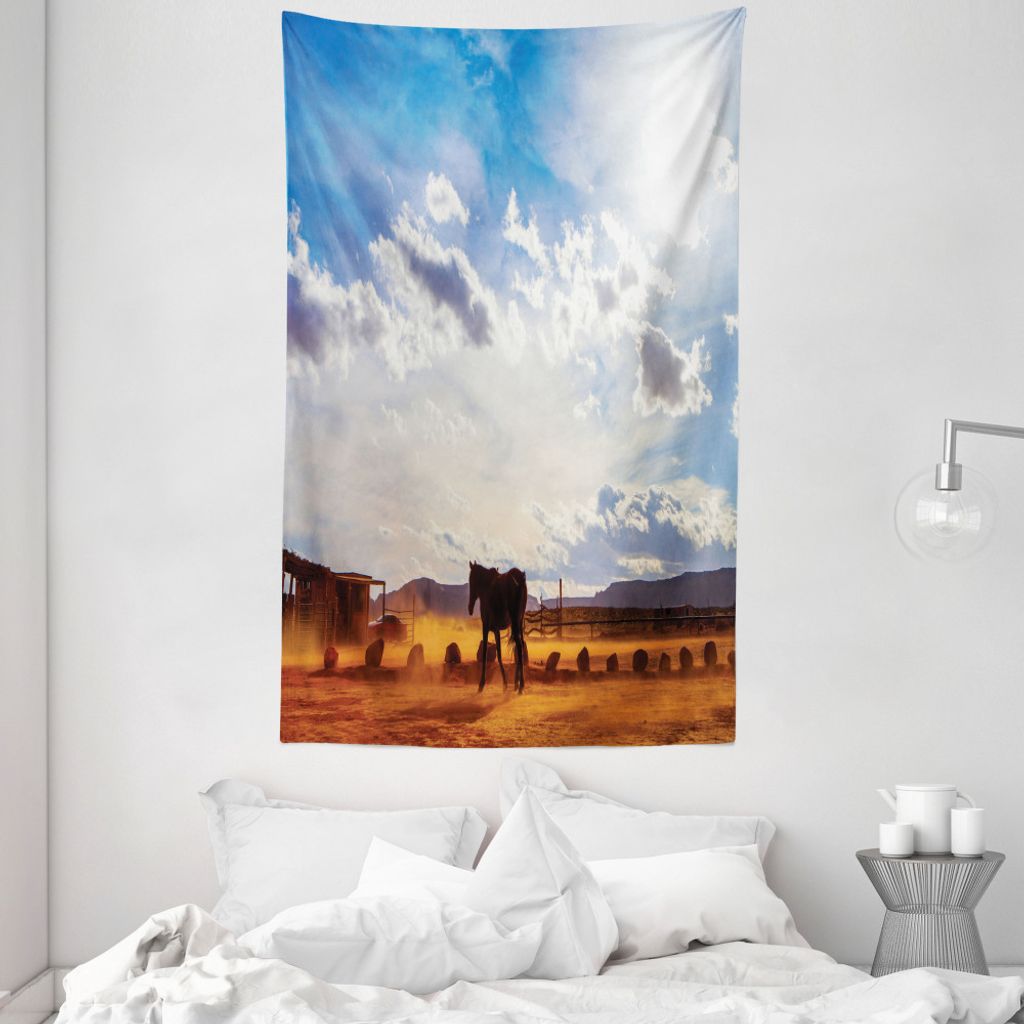 ABAKUHAUS Western Wandteppich und Tagesdecke, Horse Valley Sky View aus Weiches Mikrofaser Stoff Waschbar ohne Verblassen Digitaldruck, 140 x 230 c...