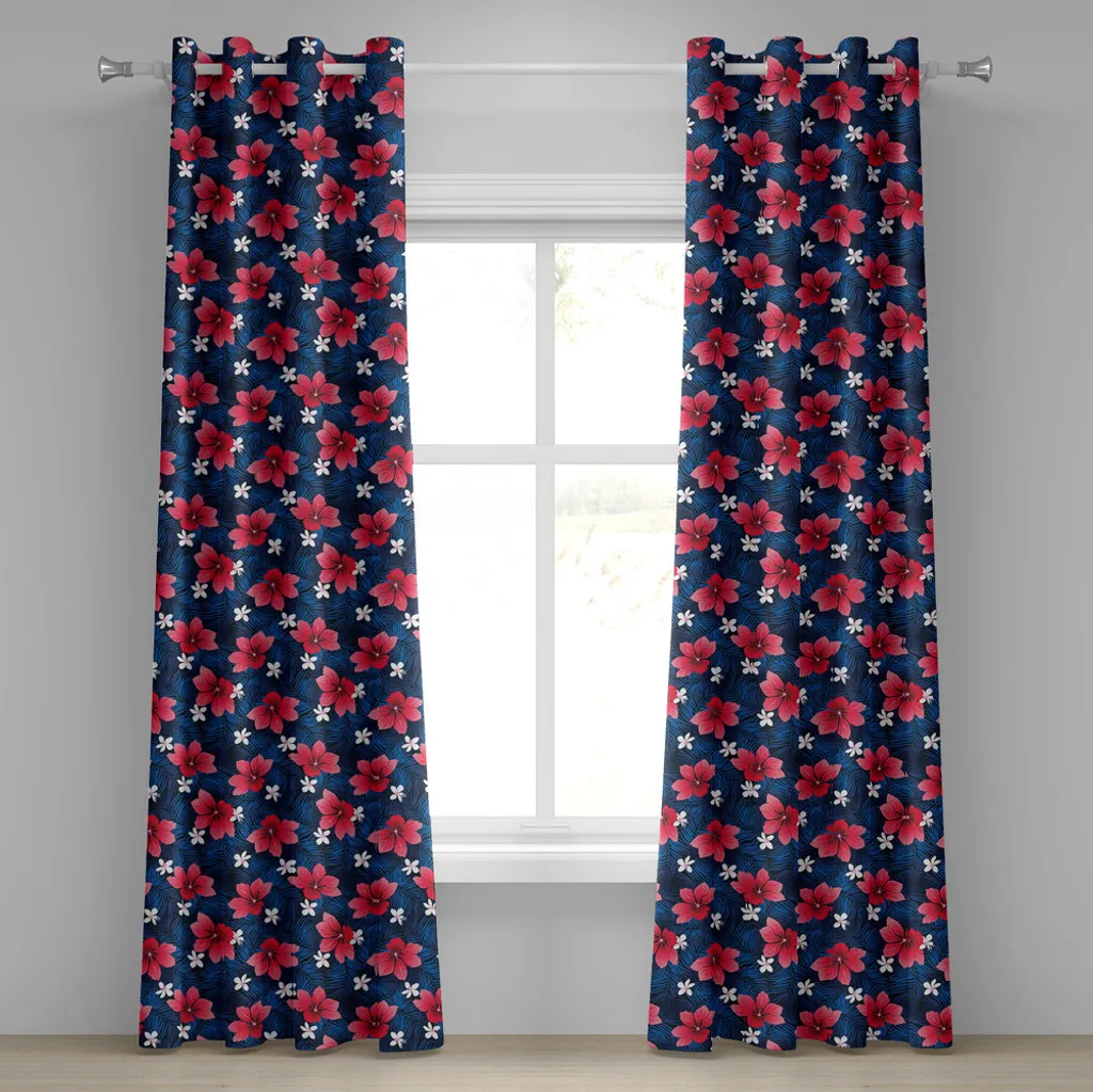 Paire de rideaux décoratifs motif floral hawaïen hibiscus 280x175