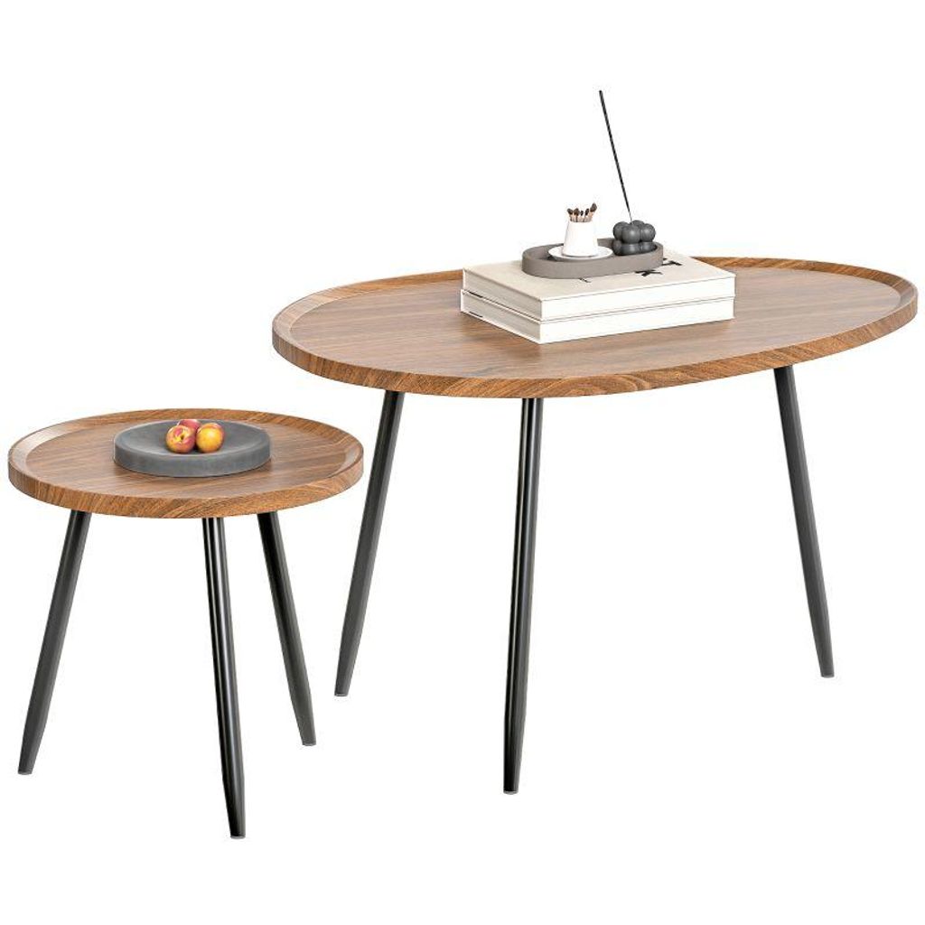 Zweiteiliges Couchtisch-Set – Beistelltisch fürs Sofa – Satztisch – runder Couchtisch – geeignet für Wohnzimmer und Balkon – braun
