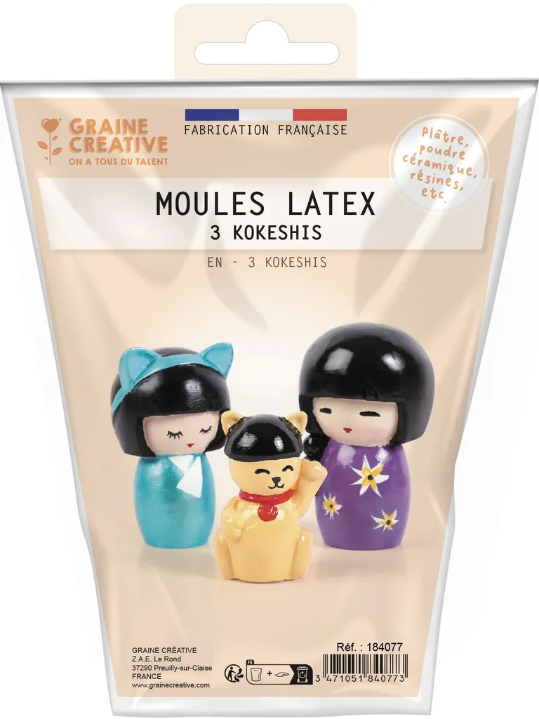 Moule en latex japonais Kokeshi Graine Creative de 3 pièces
