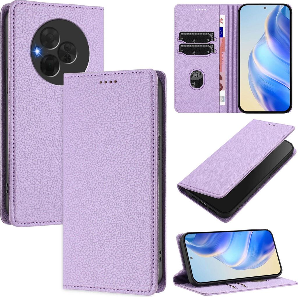 Litchi Leder Handyhülle für TCL NxtPaper 60 Ultra Wallet Kartenfächer Standfunktion Hülle Violett
